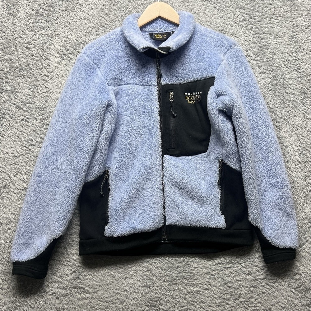 Mountain Hardwear Fleece Jacket Women Medium Blue Black Polartec Hi Loft Outdoor
